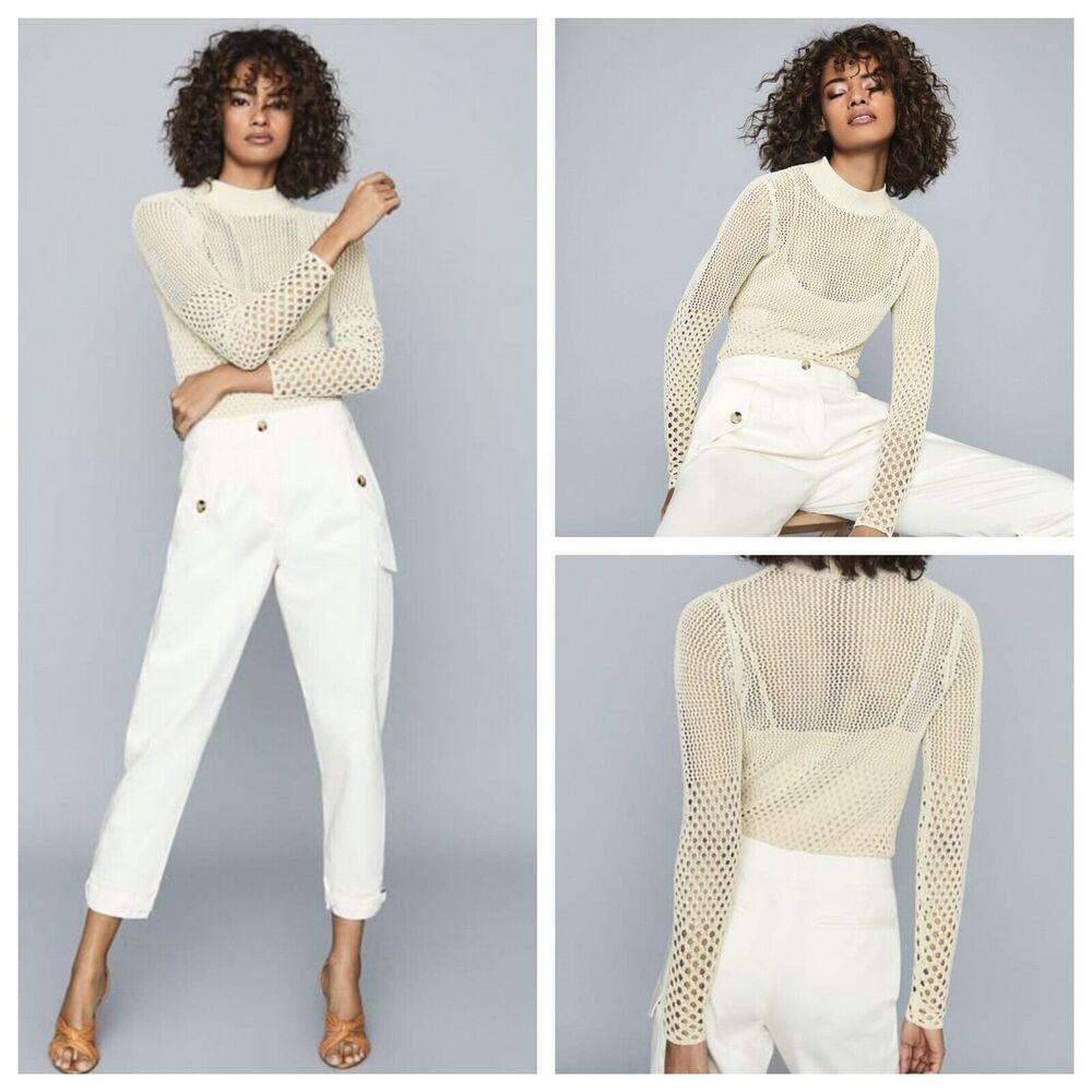 REISS Roni Open-Knit Jumper Pullover Sweater Crewneck in Natural Size S NWT